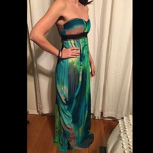 BCBG Maxazria strapless multi colored maxi dress